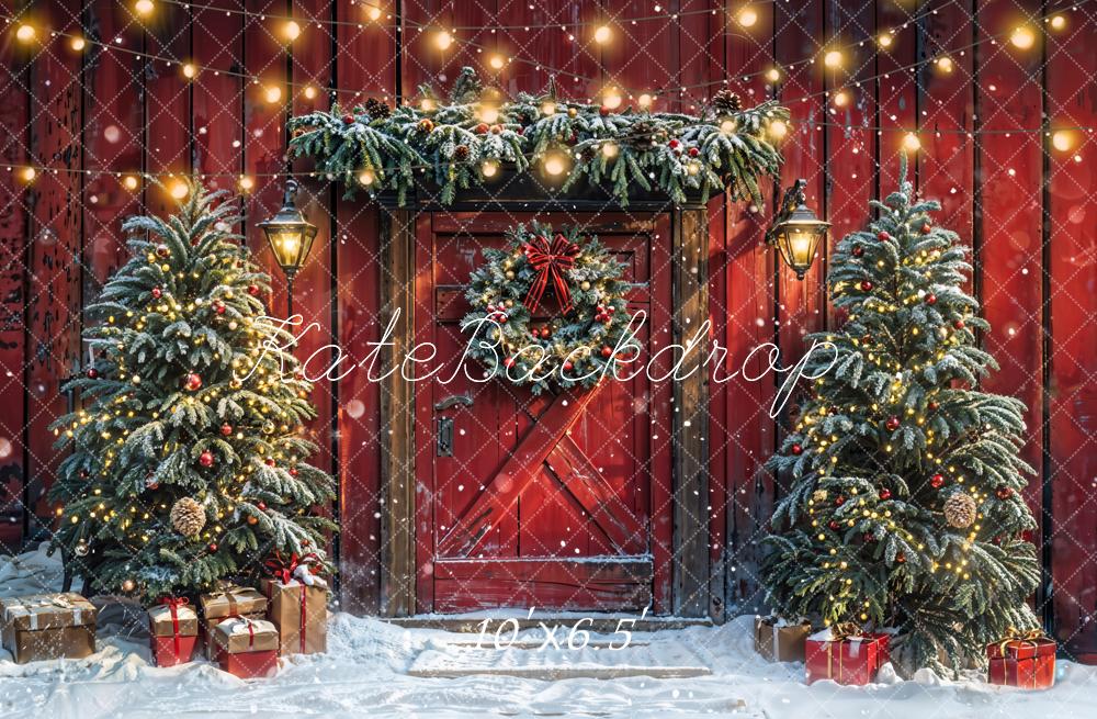 Kate Christmas Red Wooden House Backdrop Designed by Emetselch