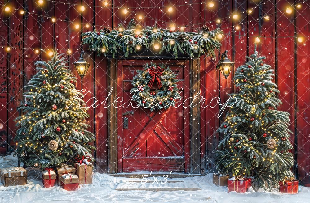 Kate Christmas Red Wooden House Backdrop Designed by Emetselch