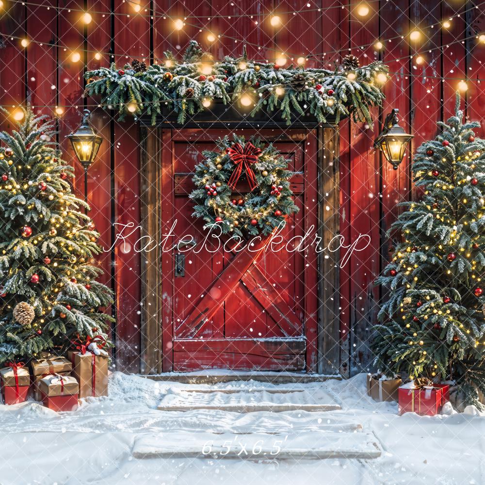 Kate Christmas Red Wooden House Backdrop Designed by Emetselch