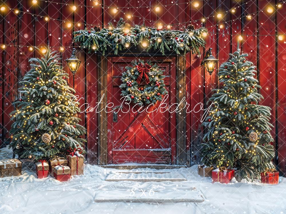 Kate Christmas Red Wooden House Backdrop Designed by Emetselch