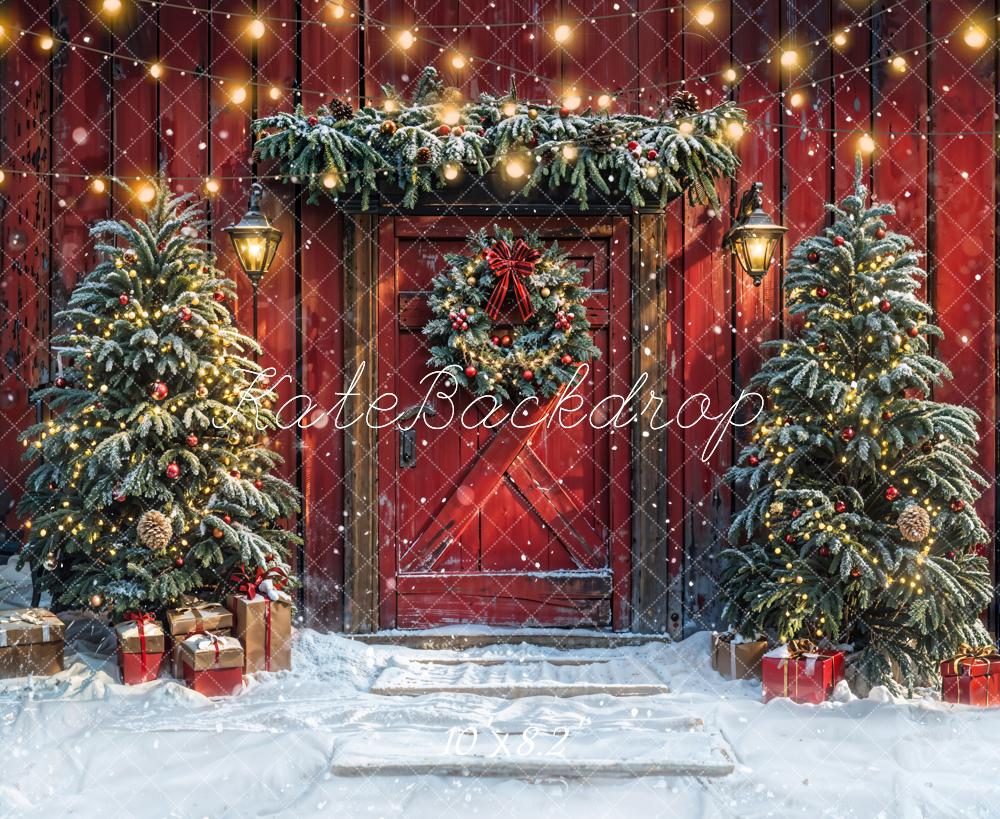 Kate Christmas Red Wooden House Backdrop Designed by Emetselch