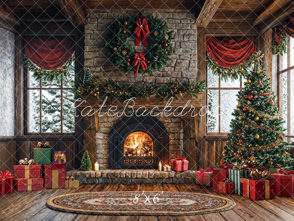 Kate Christmas Tree Fireplace Gift Box Backdrop Designed by Emetselch