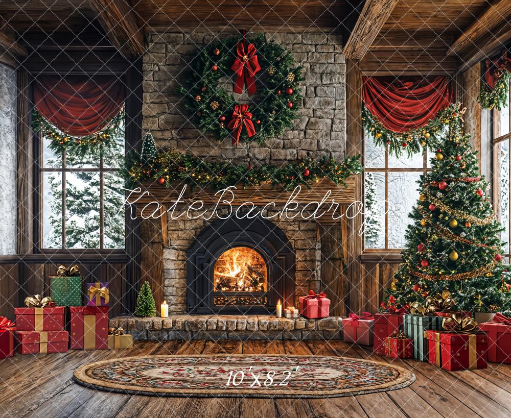 Kate Christmas Tree Fireplace Gift Box Backdrop Designed by Emetselch