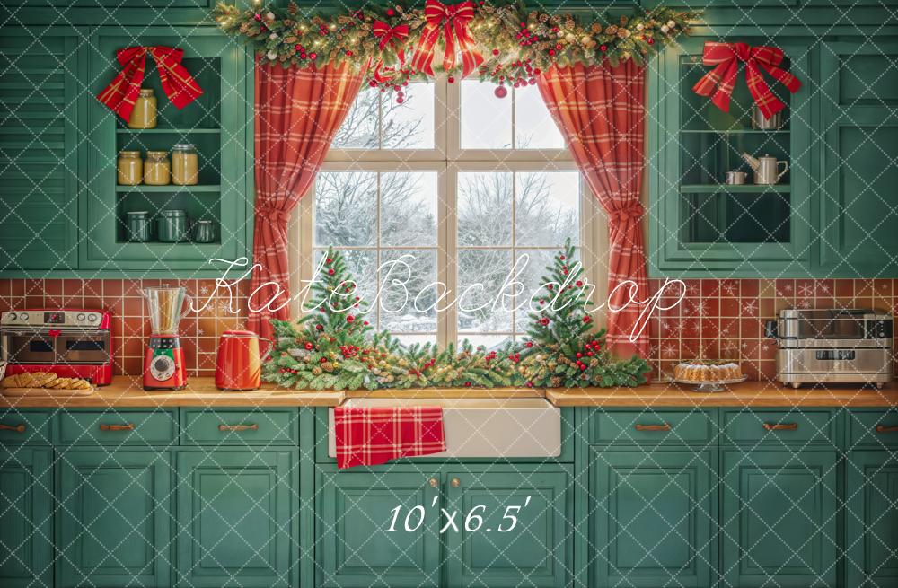 Kate Winter Green Christmas Kitchen Backdrop Window Designed by Emetselch