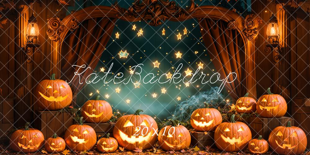 Kate Halloween Pumpkin Lanterns Star Lights Vintage Arch Backdrop Designed by Emetselch