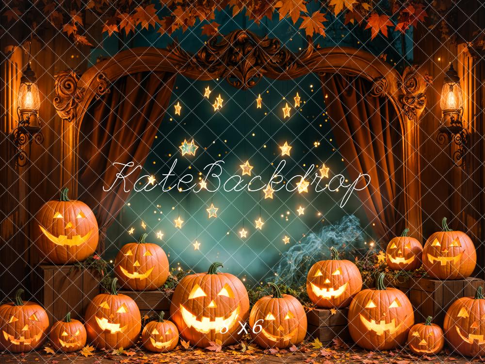 Kate Halloween Pumpkin Lanterns Star Lights Vintage Arch Backdrop Designed by Emetselch