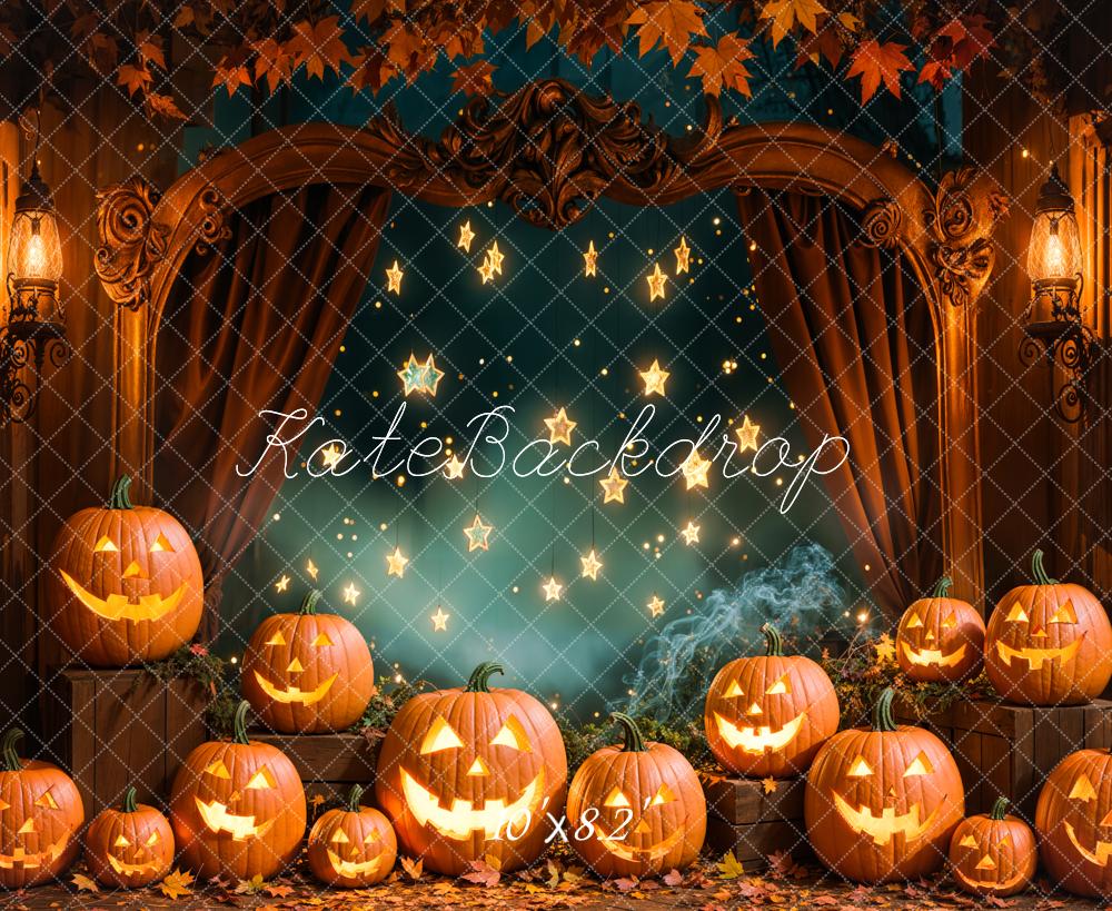 Kate Halloween Pumpkin Lanterns Star Lights Vintage Arch Backdrop Designed by Emetselch