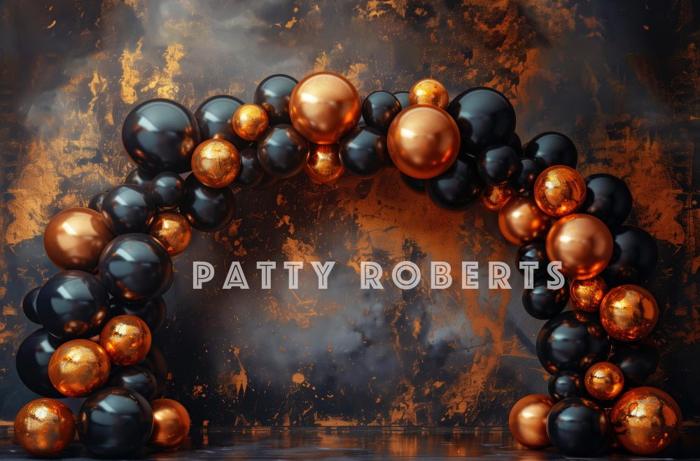 Kate Black and Orange Balloon Arch Backdrop Designed by Patty Robert