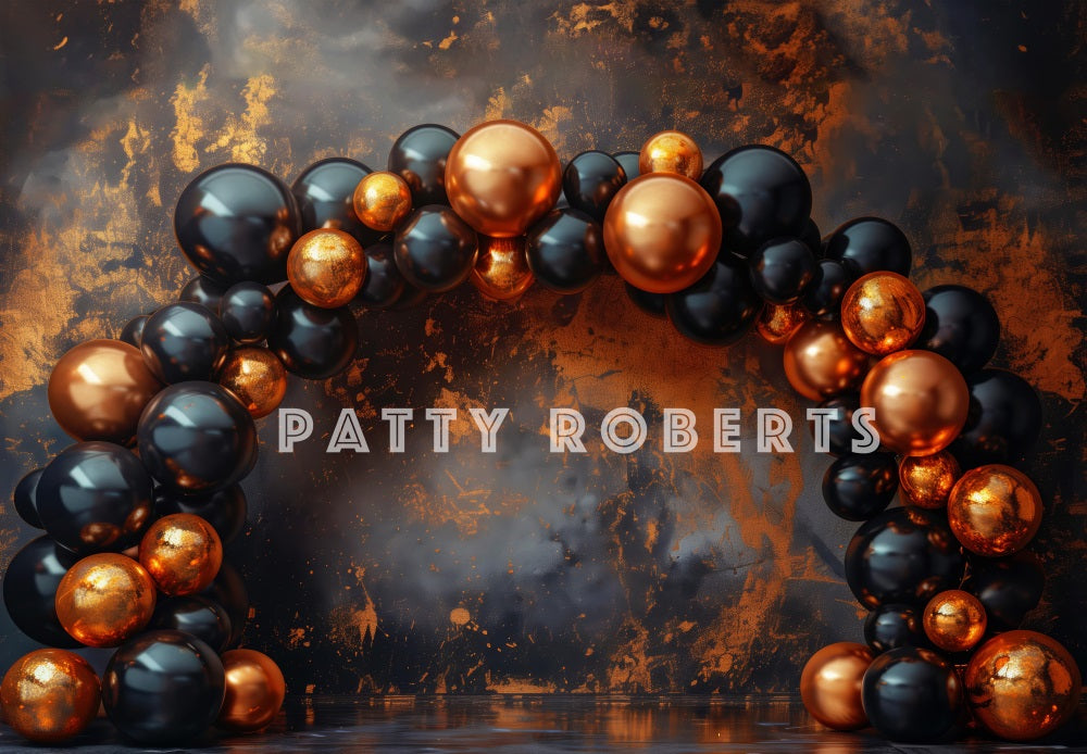 Kate Black and Orange Balloon Arch Backdrop Designed by Patty Robert