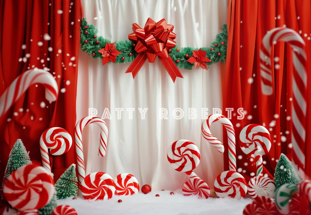 Kate Christmas Candy Canes On Red Curtains Backdrop Designed by Patty Robert