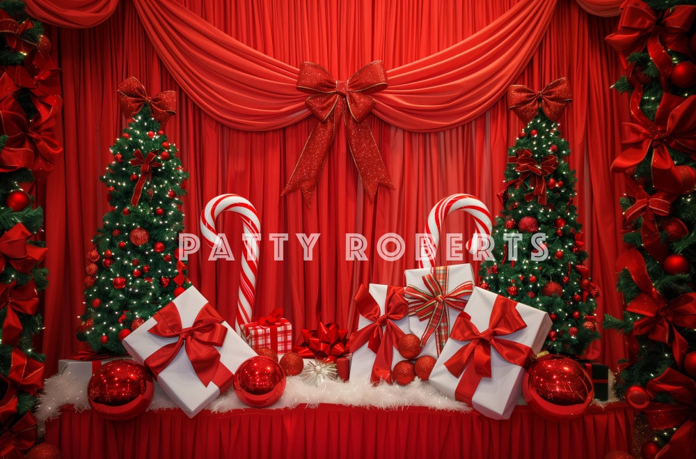 Kate Red Christmas Curtain With Gifts Backdrop Designed by Patty Robert