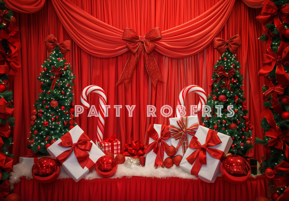 Kate Red Christmas Curtain With Gifts Backdrop Designed by Patty Robert