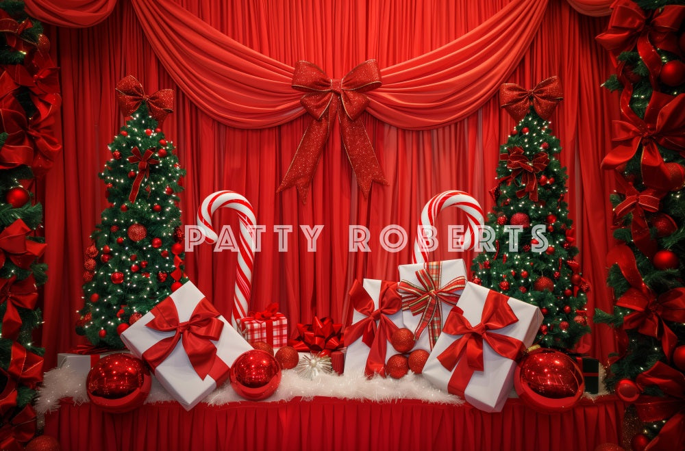 Kate Red Christmas Curtain With Gifts Backdrop Designed by Patty Robert