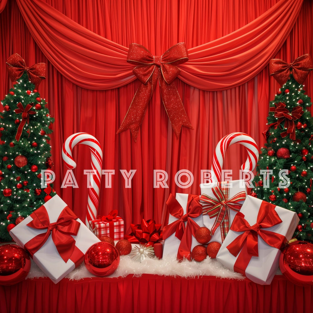 Kate Red Christmas Curtain With Gifts Backdrop Designed by Patty Robert