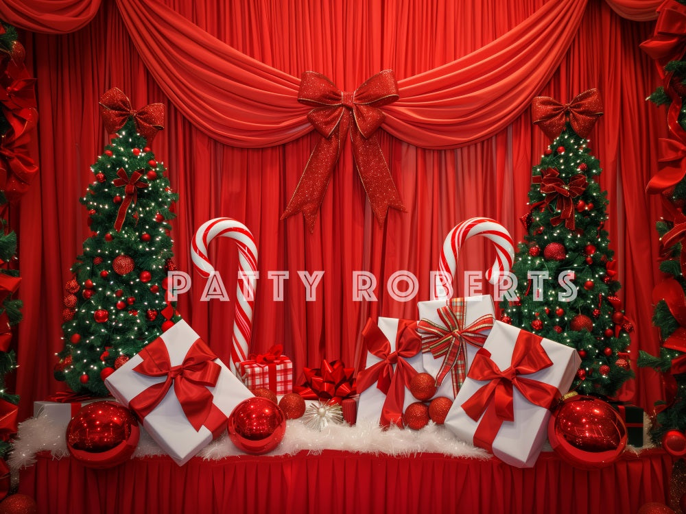 Kate Red Christmas Curtain With Gifts Backdrop Designed by Patty Robert