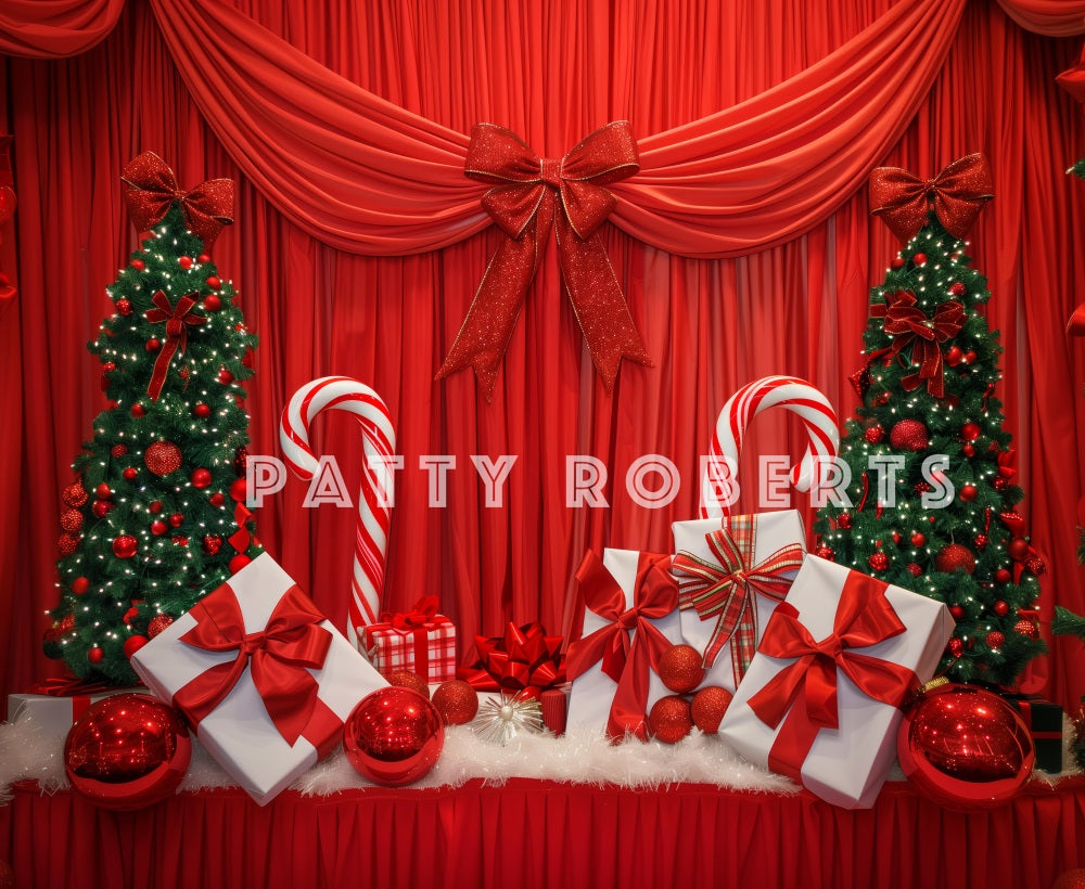 Kate Red Christmas Curtain With Gifts Backdrop Designed by Patty Robert