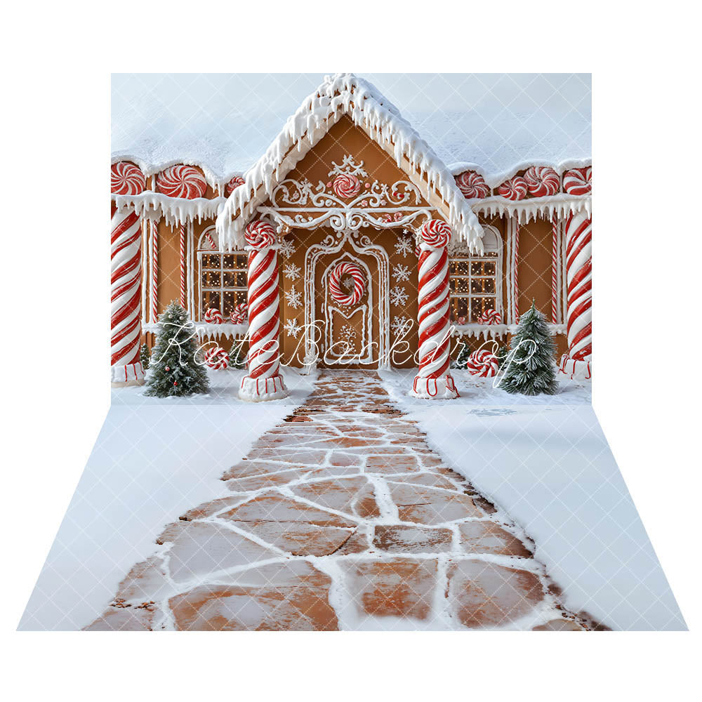 Kate Christmas Gingerbread House Style Lgloo Backdrop+Stone Snow Floor Backdrop