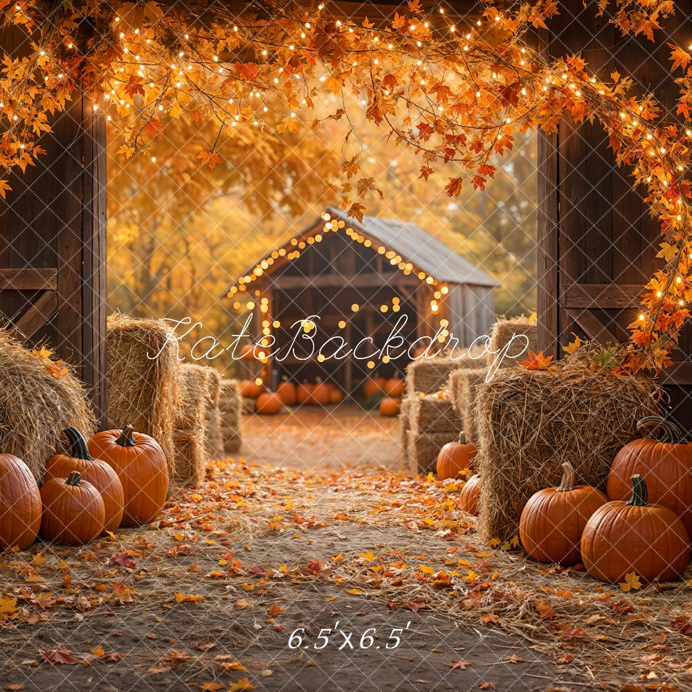 Kate Fall Pumpkin Backdrop Maple Leaf Straw Pile Thanksgiving Day Designed by Emetselch