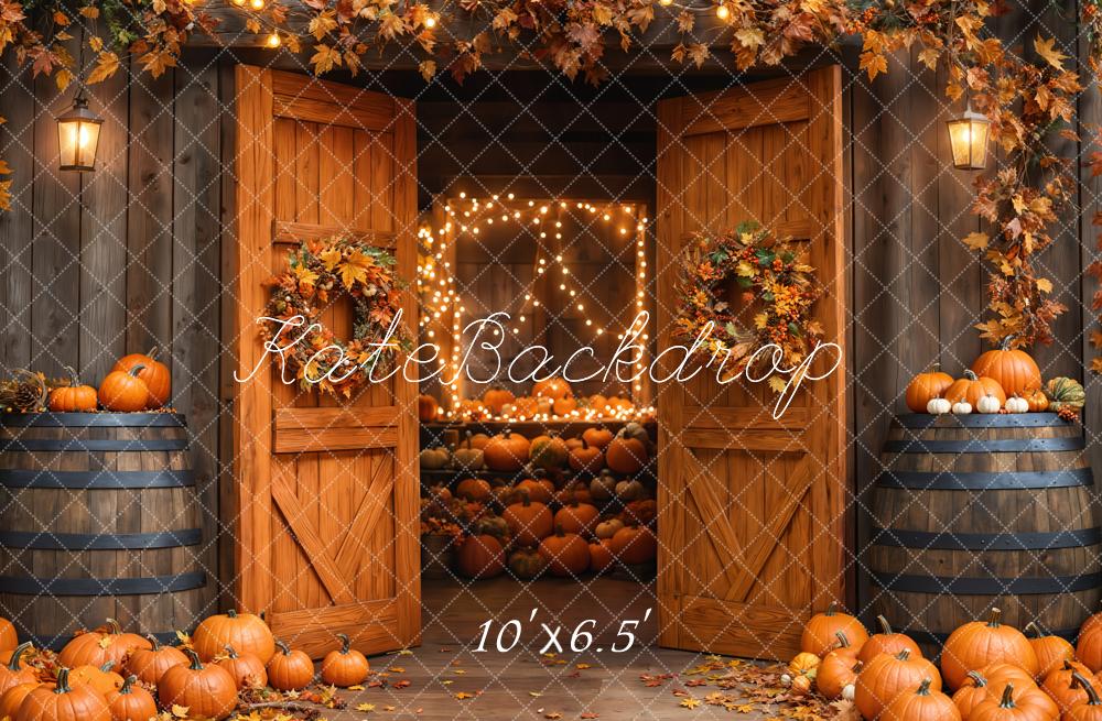 Kate Fall Barn Wooden Door Pumpkins Backdrop Designed by Emetselch