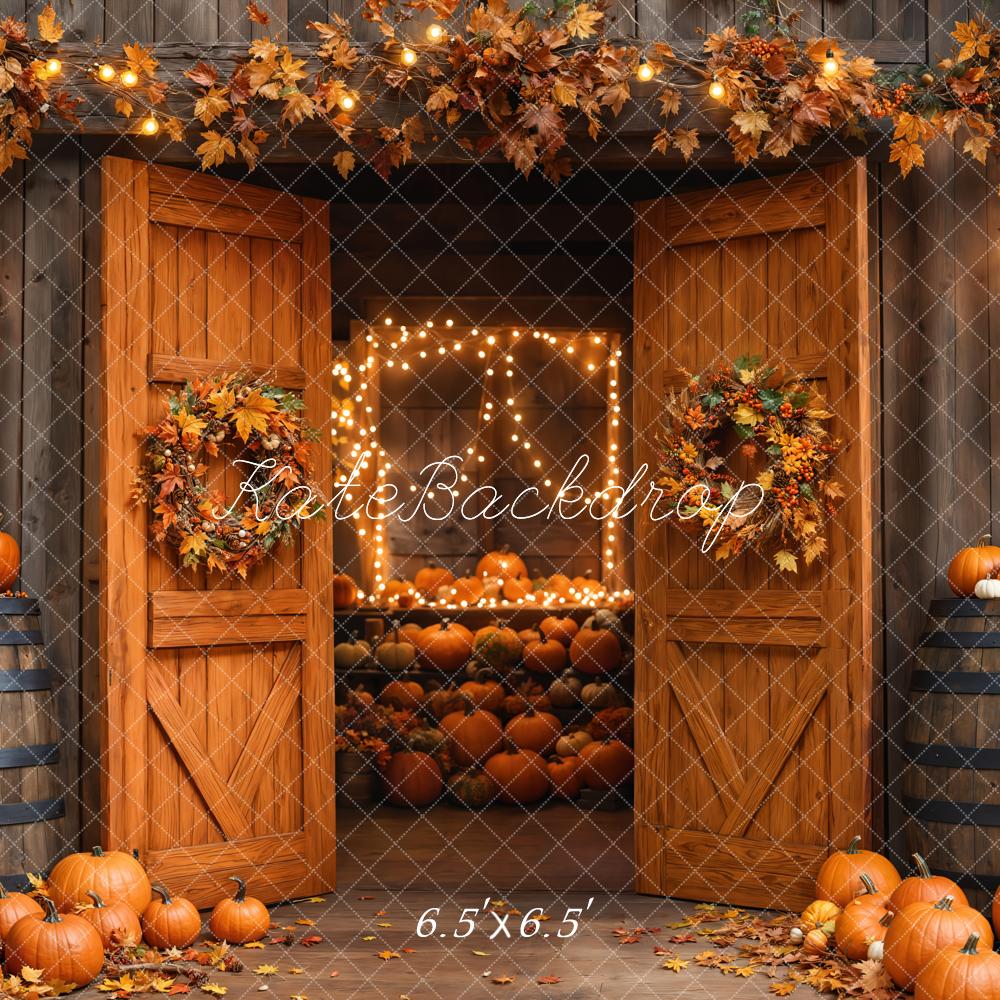 Kate Fall Barn Wooden Door Pumpkins Backdrop Designed by Emetselch