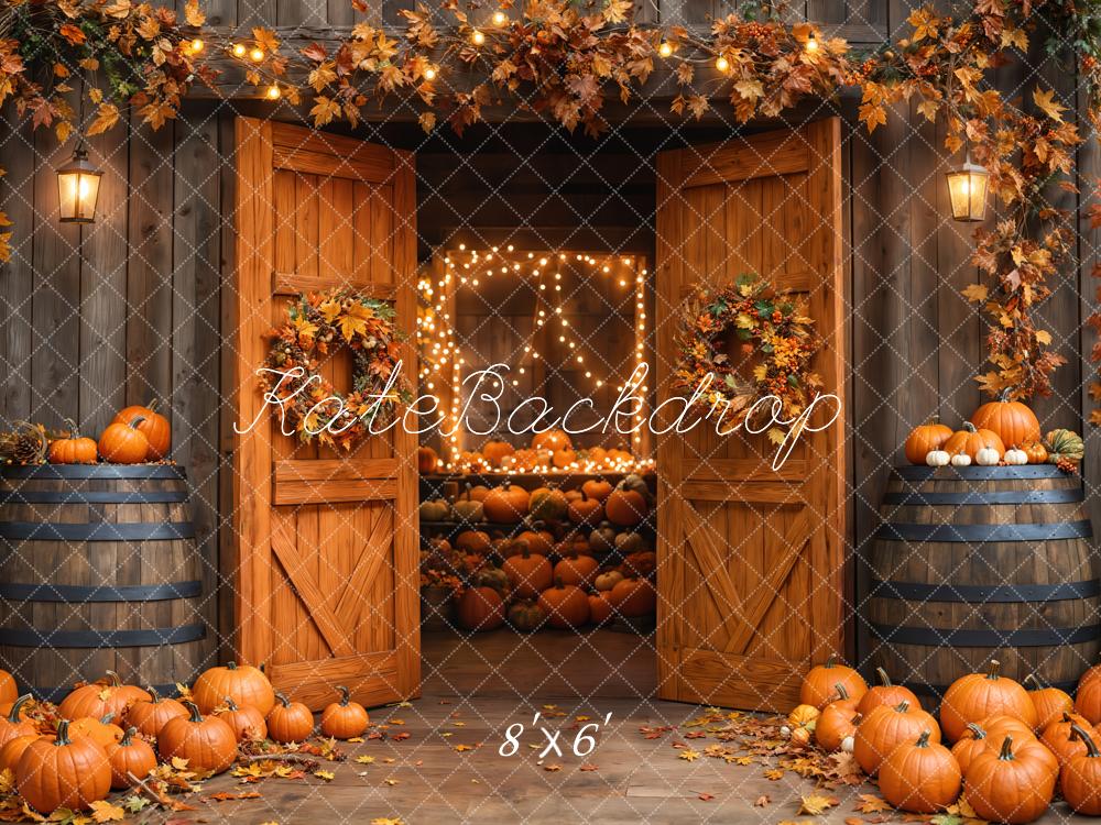 Kate Fall Barn Wooden Door Pumpkins Backdrop Designed by Emetselch