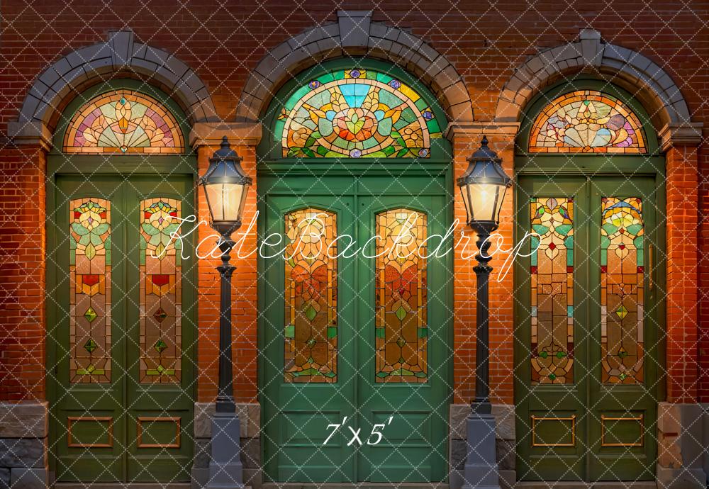 Kate Retro Backdrop Green Door Stained Glass Window Designed by Emetselch