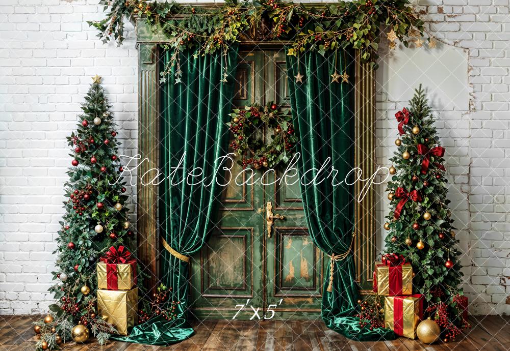 Kate Christmas Tree Backdrop Green Curtains Door White Wall Designed by Emetselch