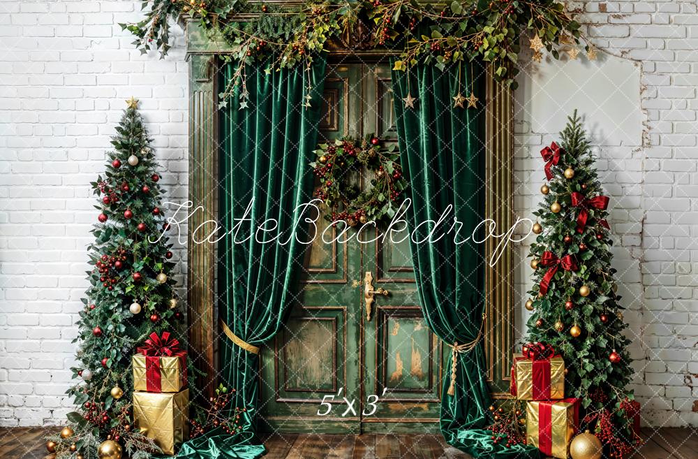 Kate Christmas Tree Backdrop Green Curtains Door White Wall Designed by Emetselch