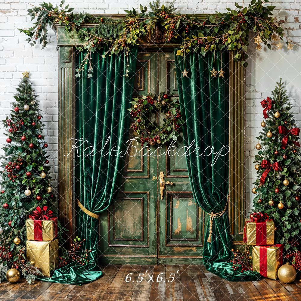 Kate Christmas Tree Backdrop Green Curtains Door White Wall Designed by Emetselch