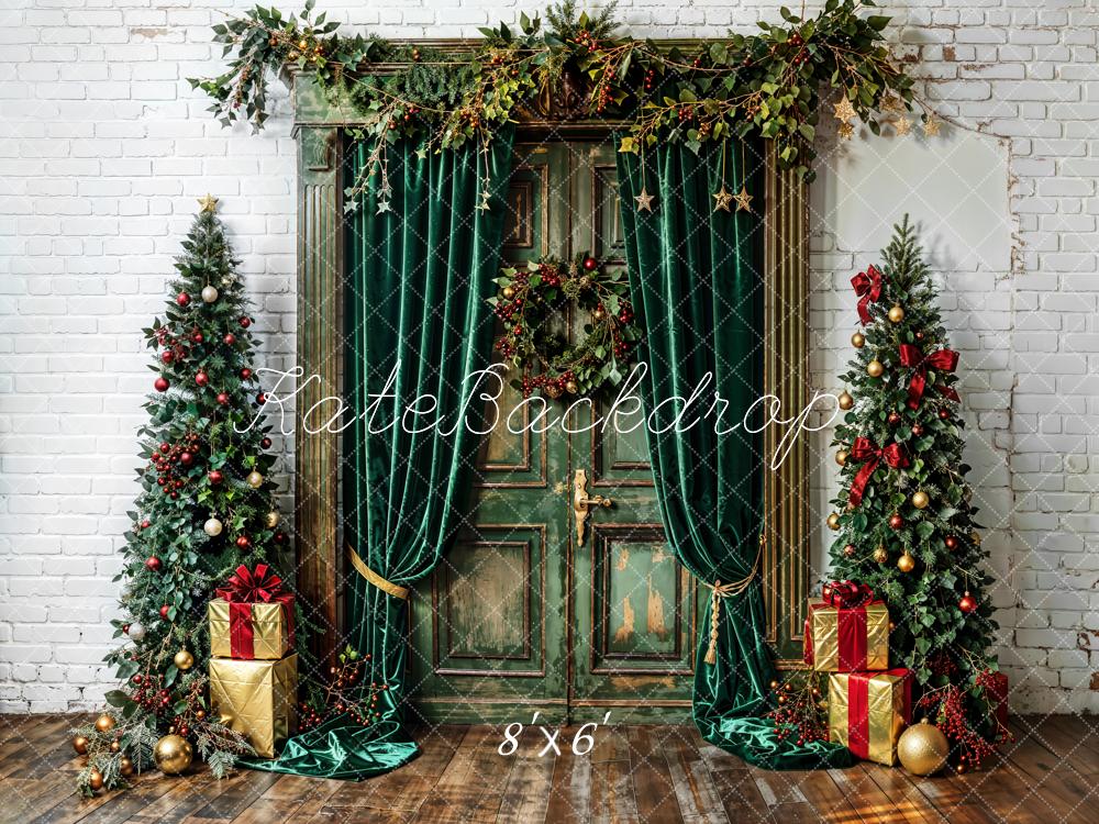 Kate Christmas Tree Backdrop Green Curtains Door White Wall Designed by Emetselch