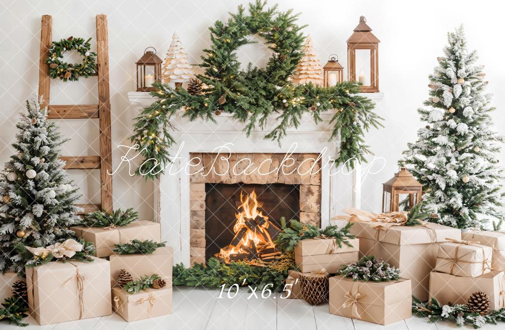 Kate Christmas Tree White Fireplace Gift Box Backdrop Designed by Emetselch