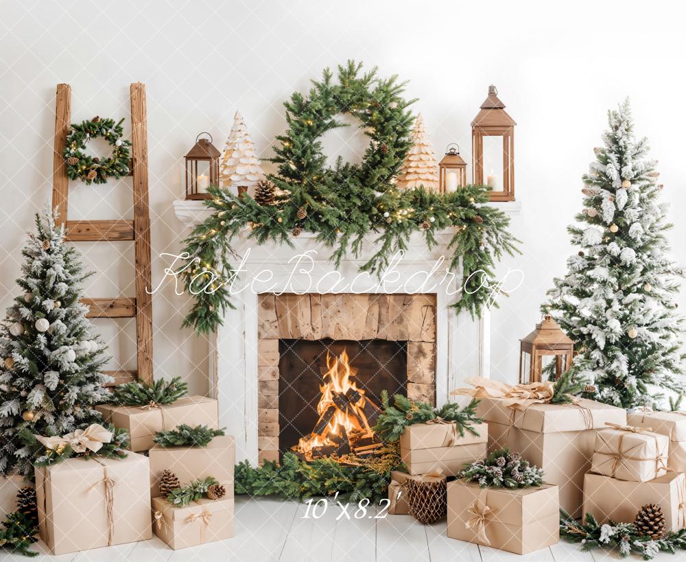 Kate Christmas Tree White Fireplace Gift Box Backdrop Designed by Emetselch