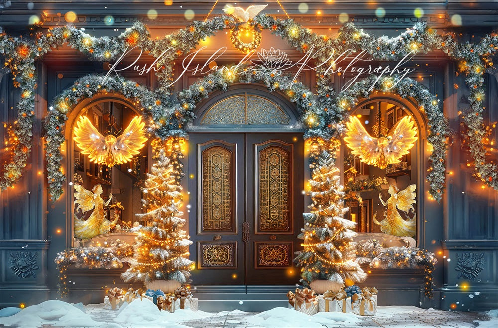 Kate Golden Angels Christmas Shop Backdrop Designed by Laura Bybee