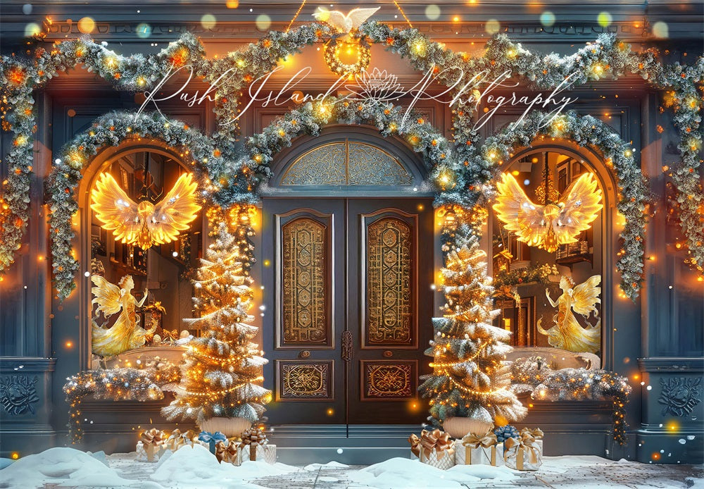 Kate Golden Angels Christmas Shop Backdrop Designed by Laura Bybee