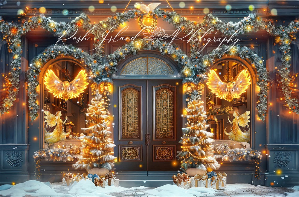 Kate Golden Angels Christmas Shop Backdrop Designed by Laura Bybee