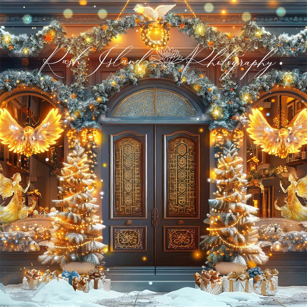 Kate Golden Angels Christmas Shop Backdrop Designed by Laura Bybee