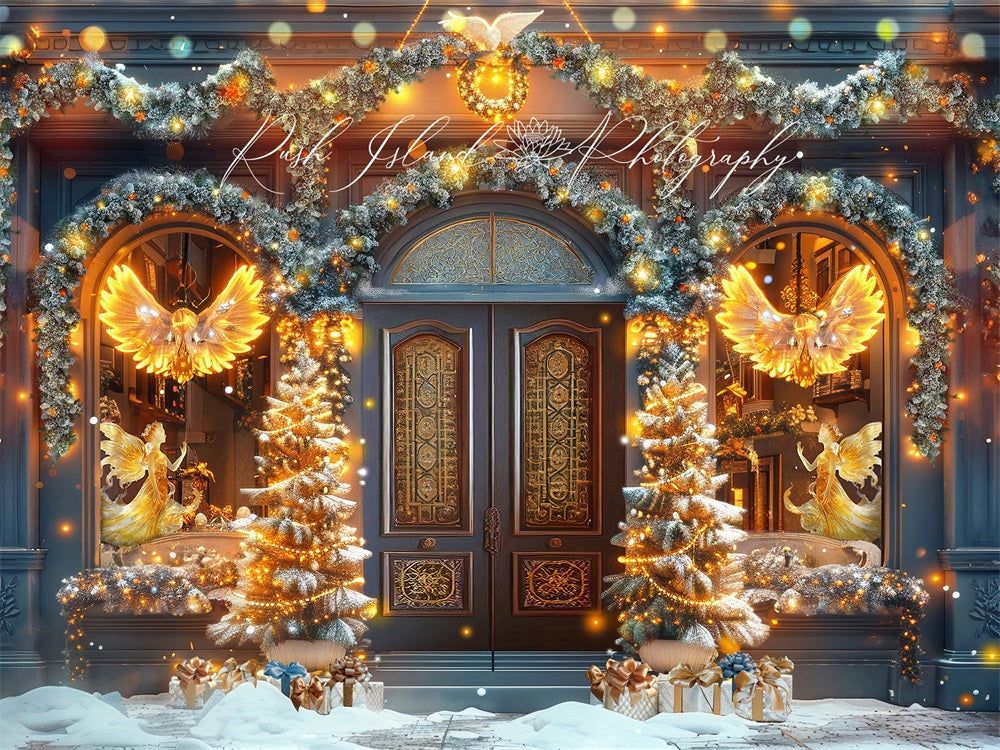 Kate Golden Angels Christmas Shop Backdrop Designed by Laura Bybee