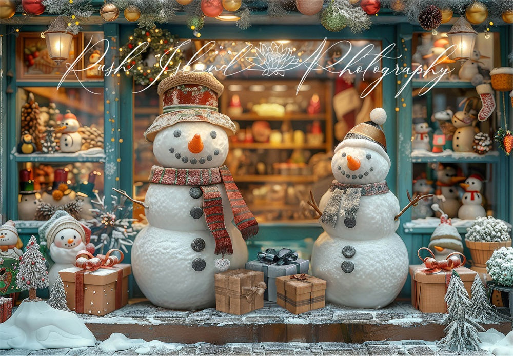 Kate Happy Snowman Shop Backdrop Winter Christmas Designed by Laura Bybee