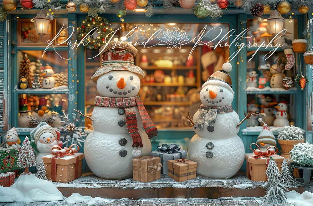 Kate Happy Snowman Shop Backdrop Winter Christmas Designed by Laura Bybee