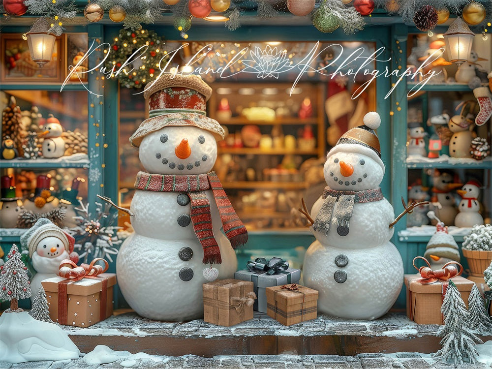 Kate Happy Snowman Shop Backdrop Winter Christmas Designed by Laura Bybee