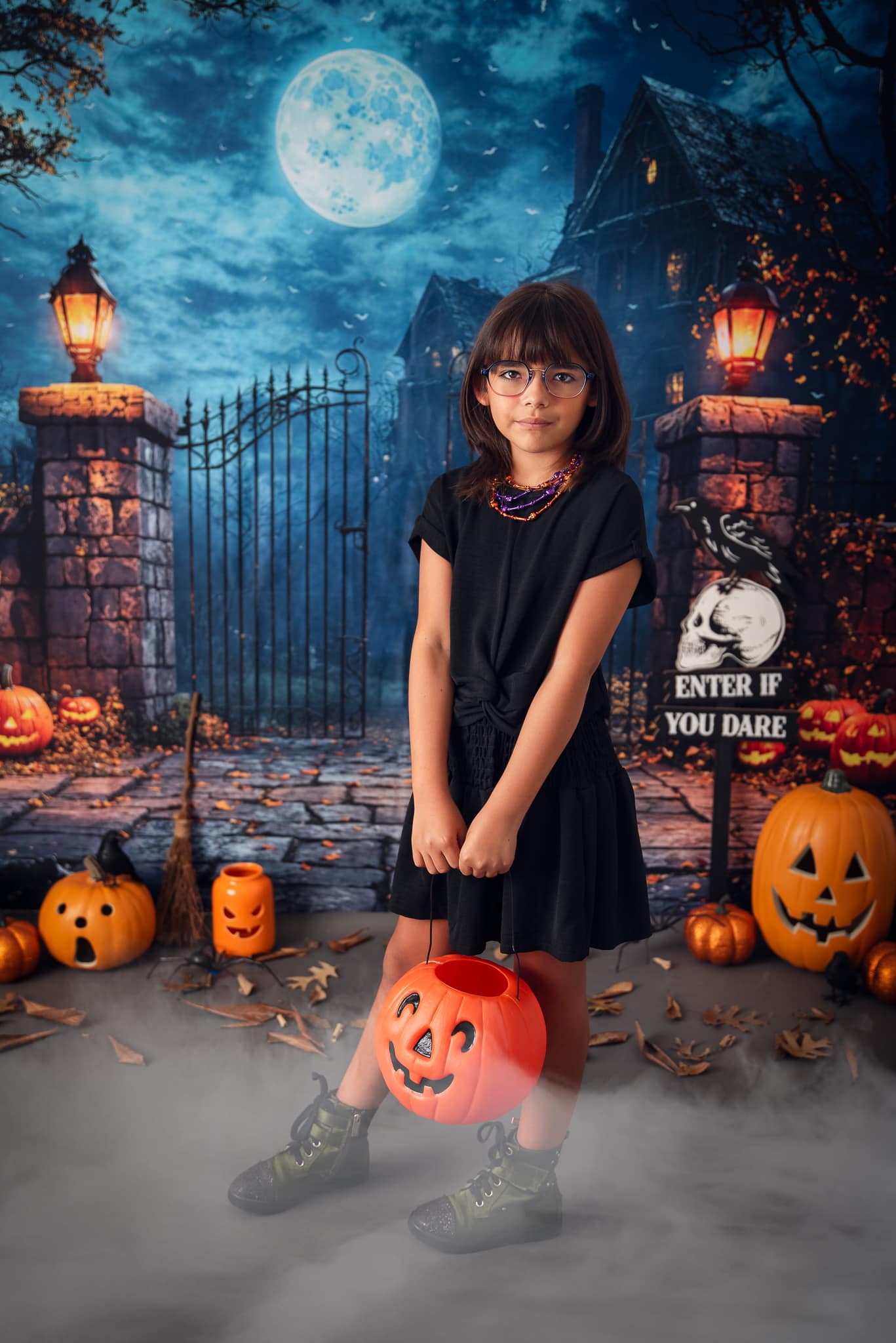 Kate Halloween Moon Castle Pumpkin Backdrop Designed by Emetselch