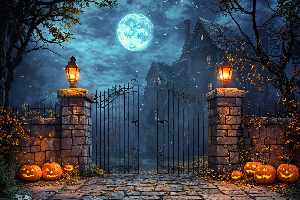 Kate Halloween Moon Castle Pumpkin Backdrop Designed by Emetselch