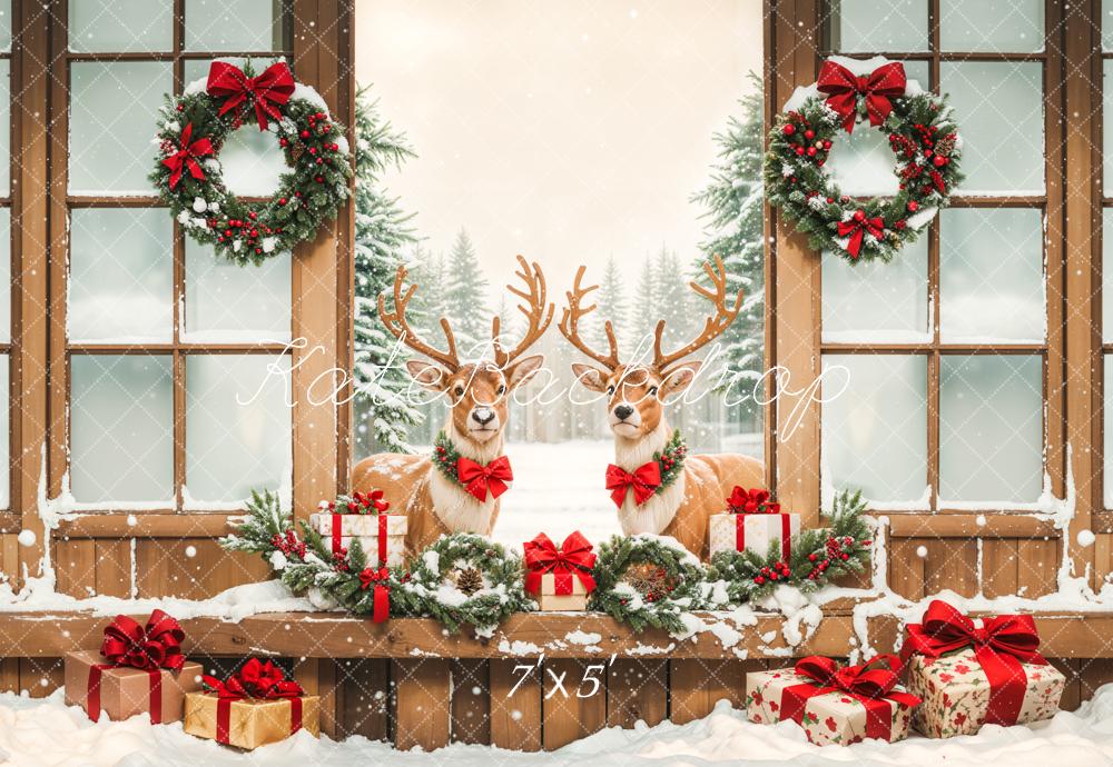 Kate Christmas Elks Winter Snow Backdrop Designed by Emetselch