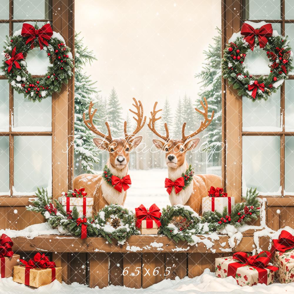 Kate Christmas Elks Winter Snow Backdrop Designed by Emetselch