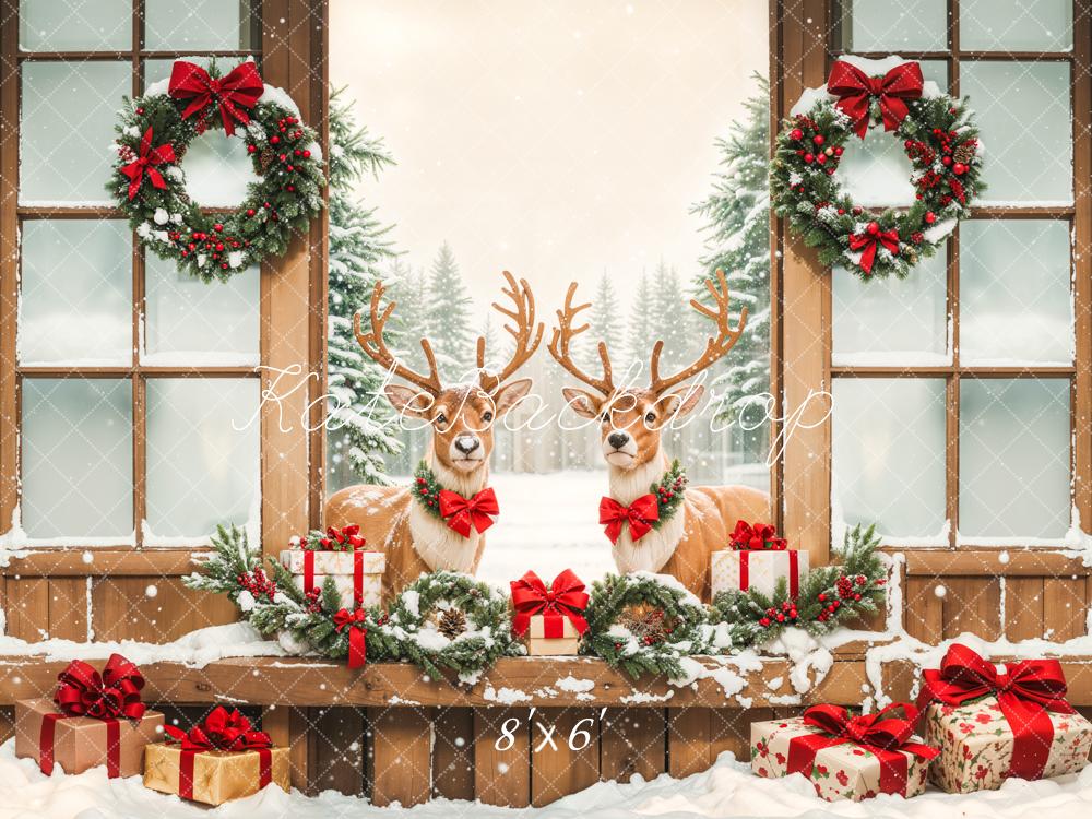 Kate Christmas Elks Winter Snow Backdrop Designed by Emetselch