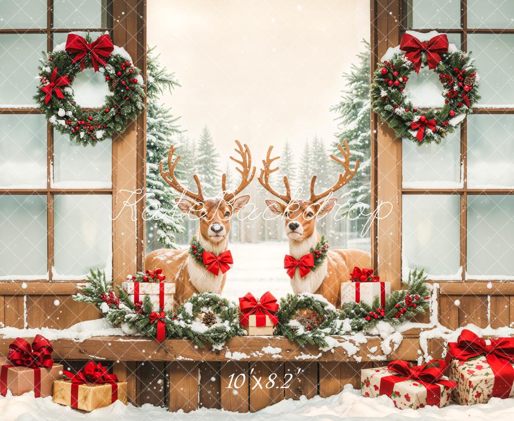 Kate Christmas Elks Winter Snow Backdrop Designed by Emetselch