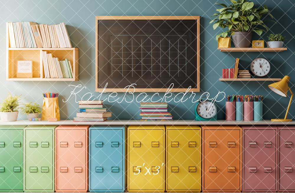 Kate Back to School Backdrop Colorful Lockers Chalkboard Designed by Emetselch