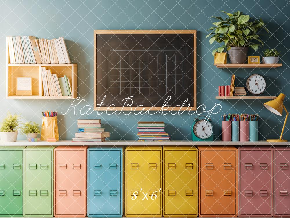 Kate Back to School Backdrop Colorful Lockers Chalkboard Designed by Emetselch