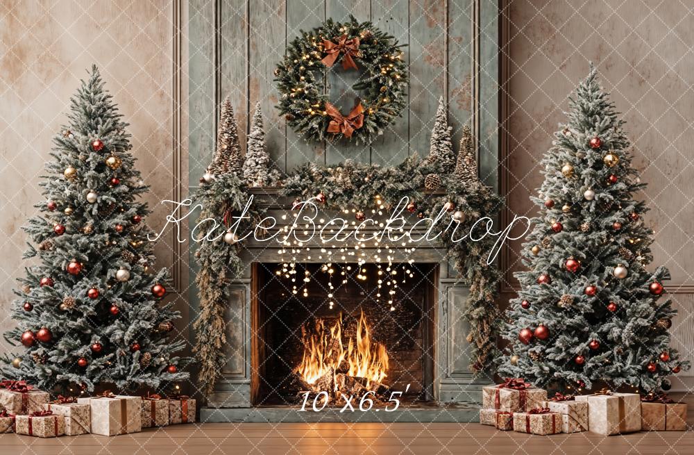 Kate Retro Christmas Tree Fireplace Backdrop Designed by Emetselch