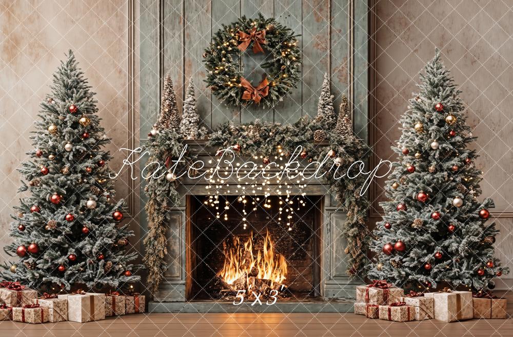 Kate Retro Christmas Tree Fireplace Backdrop Designed by Emetselch